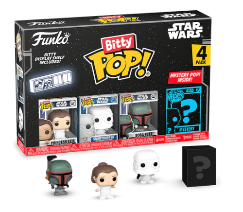  Bitty Funko POP! Star Wars Princess Leia, Snowtrooper, Boba Fett  + Tajemniczy (4 pack)