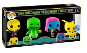 Jack Skellington , Oogie Boogie , Sally , Zero 4 pack Nightmare Before Christmas Black Light 4 pack Funko POP! Vinyl    