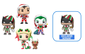 Superman in holiday sweater , Batman as Ebenzer Scrooge , The Joker as Santa , Harley Quinn with Helper  DC 4 pack Funko POP! Vinyl     