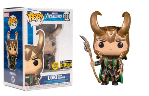 LOKI with scepter 985 GITD Entertainment Earth   Marvel Avengers Funko POP! Vinyl  